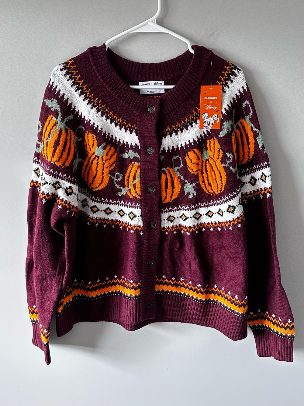 Old Navy x Disney Mickey Pumpkin Cardigan Womens XL Fair Isle Autumn New NWT